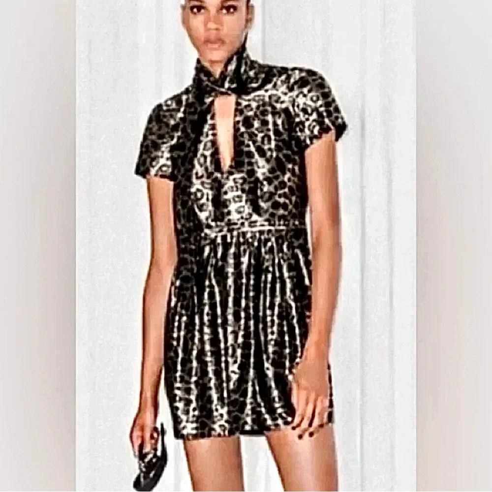 & Other Stories Silk Blend Metallic Anomal Print Mini Cocktail Dress Size 6 - Picture 3 of 16